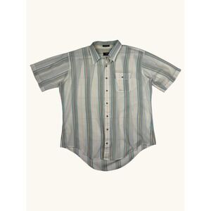 Cavalier Mens Short Sleeve Button Up Sport Shirt Striped White Blue Orange 2XL